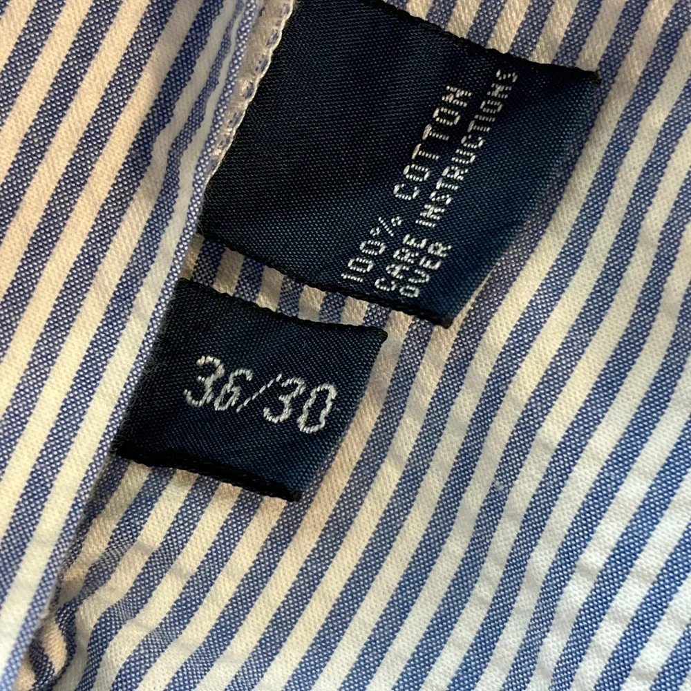 Mens Polo Lauren Blue White Seersucker Striped Cotton Pants 36x30 Preppy Summer